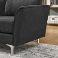 Modern Sofa 3 Seat Couch With Stainless Steel Trim And Metal Legs For Living Room,Black Black Foam 3 Seat