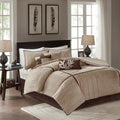 7 Piece Faux Suede Comforter Set Beige Cal King California King Beige Polyester