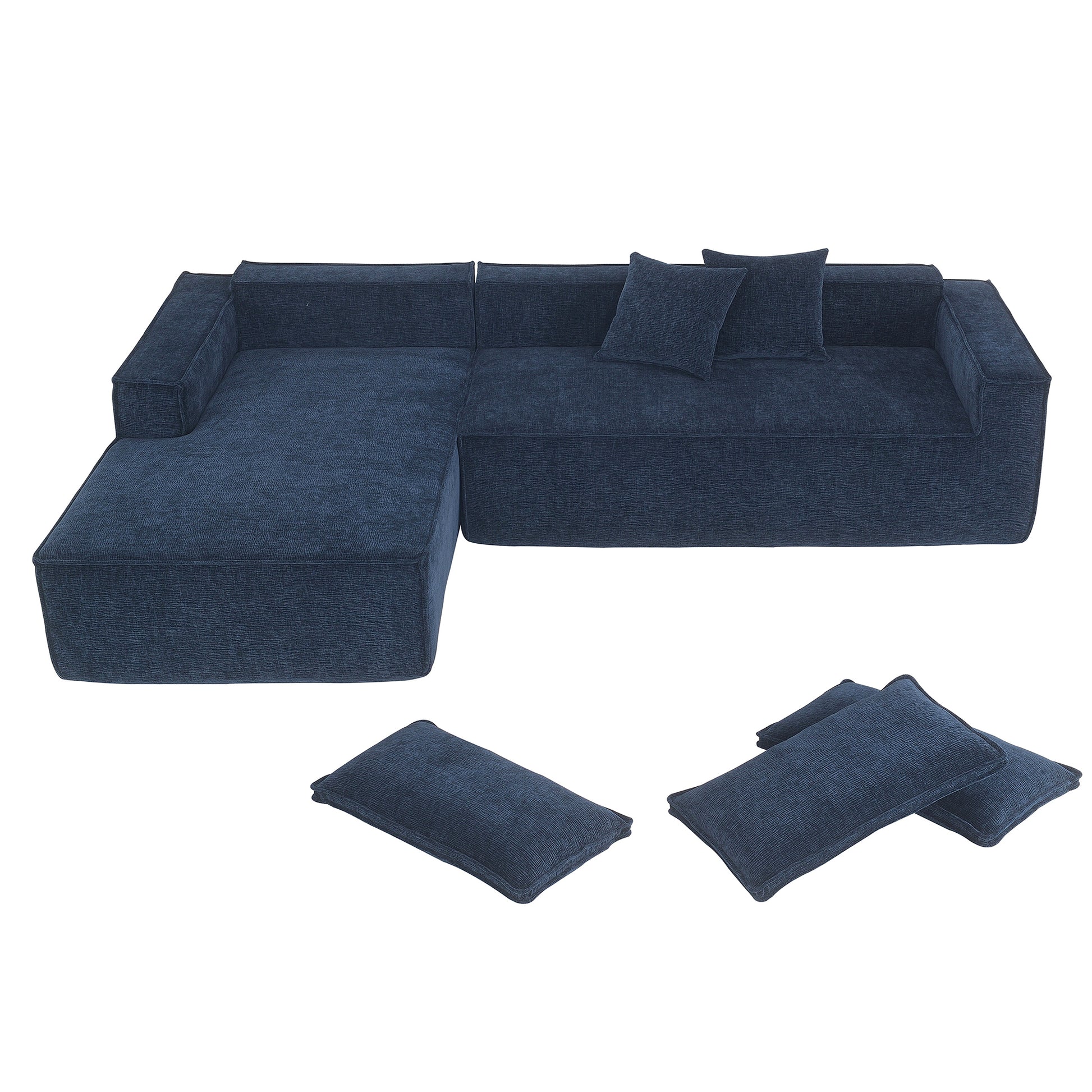 111.5*72"Minimalist Style Modular Sectional Sofa,Wrinkle Resistant Chenille Couch Set,L Shaped Sleeper Sofa Bed For Living Room,2 Pic Free Combination,No Assembly Require,3 Colors Dark Blue Chenille 4 Seat