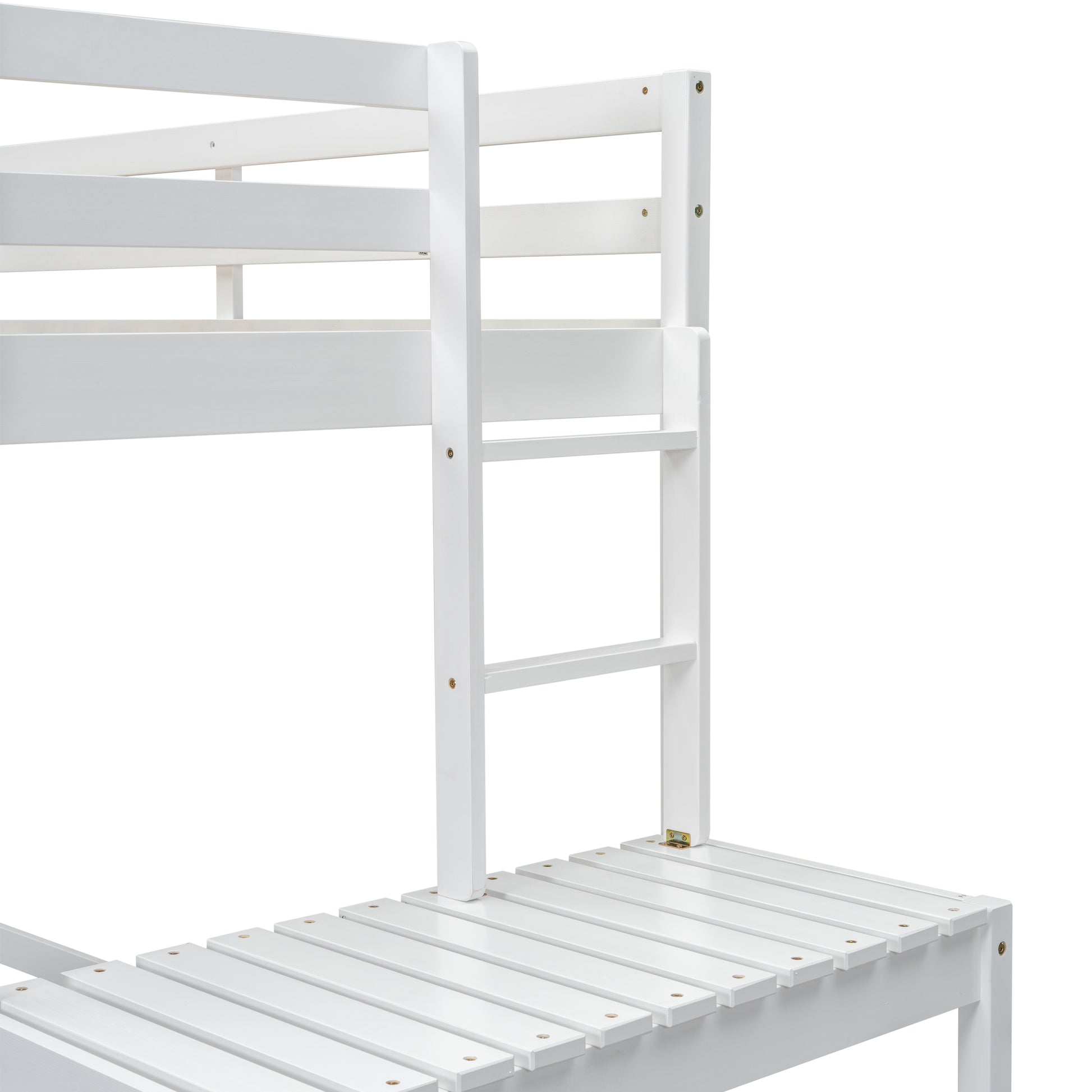 Twin Size High Loft Bed With Ladder Landing Platform, Ladders, Guardrails,White Twin White Wood Bedroom American Design Pine Bed Frame Pine