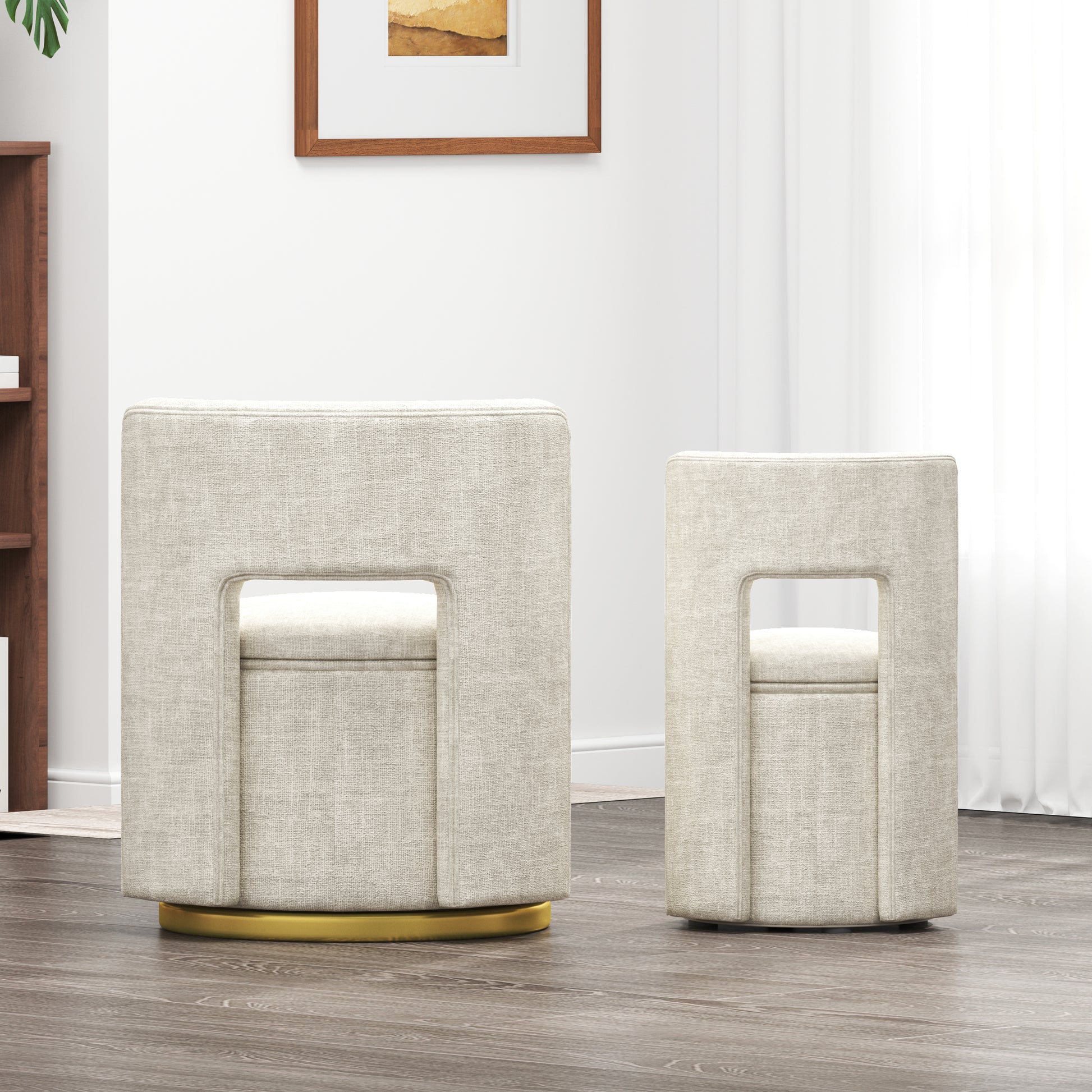 360 Round Swivel Chair With Storage Under Seat, Comfy Chair For Living Room Bedroom Reading Room Beige Beige Modern Eucalyptus Foam Chenille