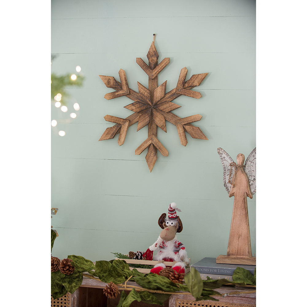 21.7X 21.7" Large Fir Wood Snowflake Ornaments, Hanging Home Decor Accents For Christmas Tree, Wall Art, Holiday Display, Set Of 2 Brown Wood