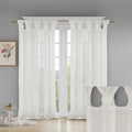 Floral Embellished Cuff Tab Top Solid Curtain Panel Only 1 Pc Panel White Linen