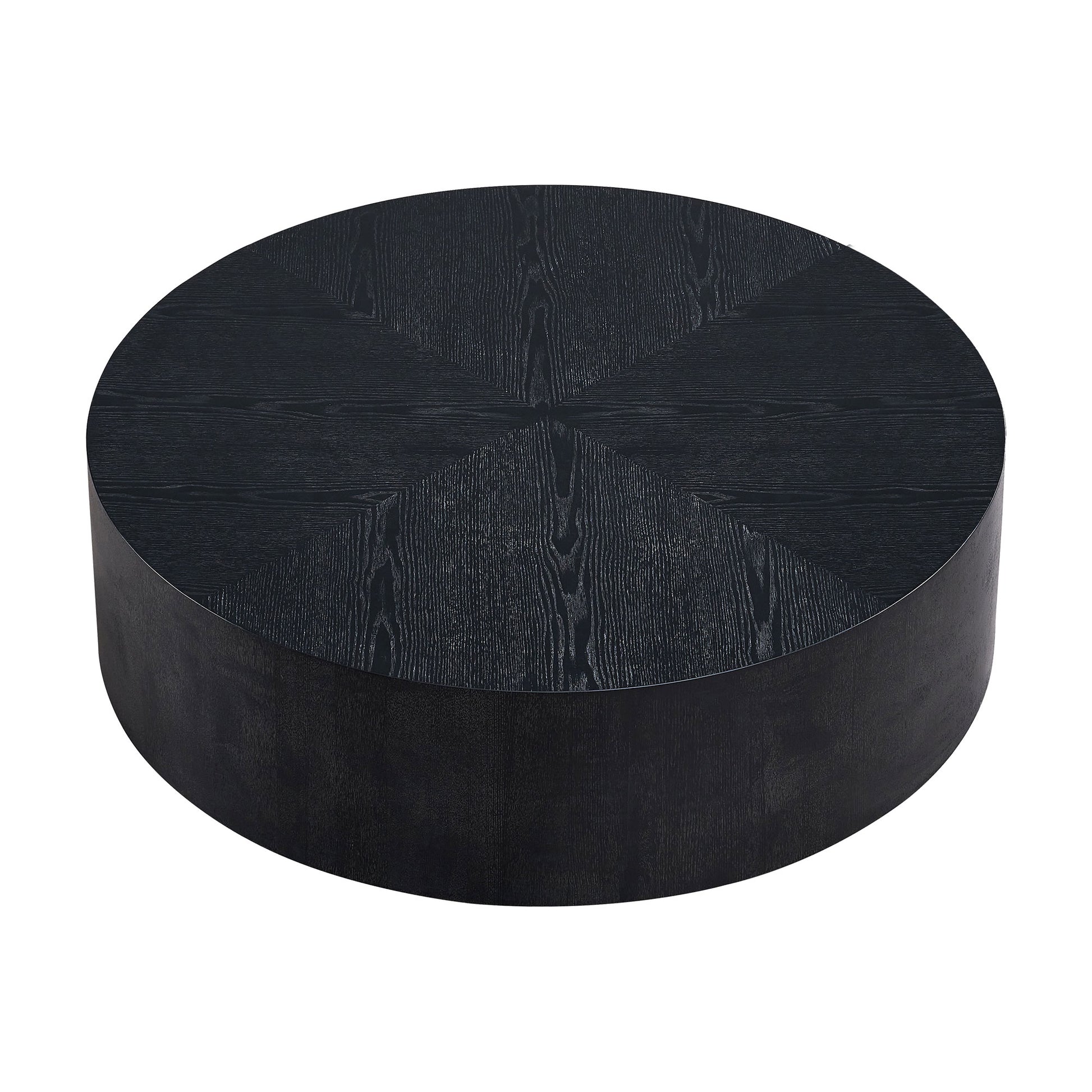 35.43 Inch Modern Round Coffee Table Mdf Coffee Table For Living Room,Drum Center Table For Apartment,No Need Assembly,Black Black Mdf