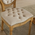 French Style Solid Wood Frame Antique Painting,Hand Pulled Buckle Decoration Velvet Artificial Leather Dining Chair With Trim ,Wood Legs,Steel Spring Inner,Set Of 2,Beige,Sw1739Bg Beige Dining Room American Design Dining Chairs Rubberwood Set Of 2 Foam