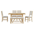 6 Piece Retro Dining Set, 1 Rectangular Table With Designed Trestle Base And 4 Upholstered Chairs And 1 Bench For Dining Room And Kitchen Natural Natural Solid Wood Mdf