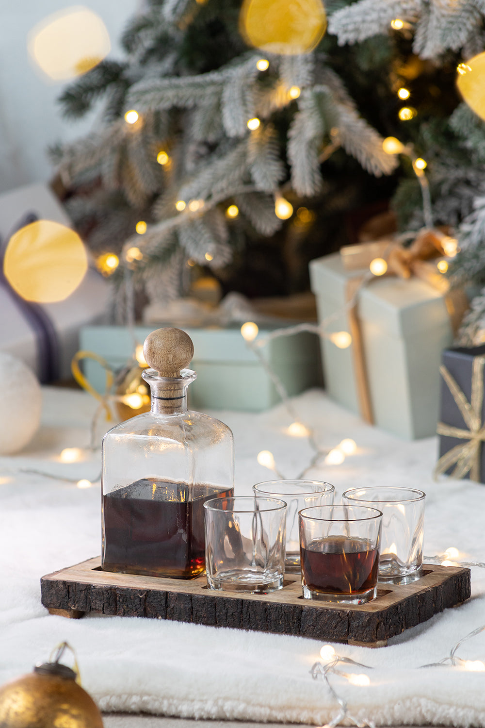 S 6 Alaine Bar Set With Mango Wood Stand Brown Glass