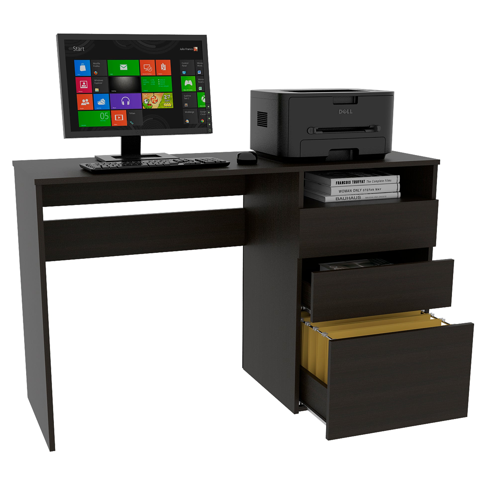 Kenai 3 Drawers Computer Desk, One Shelf, Black Black Particle Board Particle Board