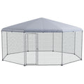 Pawhut Large Metal Chicken Coop Chicken Run For Chicken, Ducks And Rabbits With Waterproof And Anti Uv Cover, Walk In Poultry Cage Hen House For Outdoor And Yard Farm Use, 17' X 15.7' X 9' Silver Steel