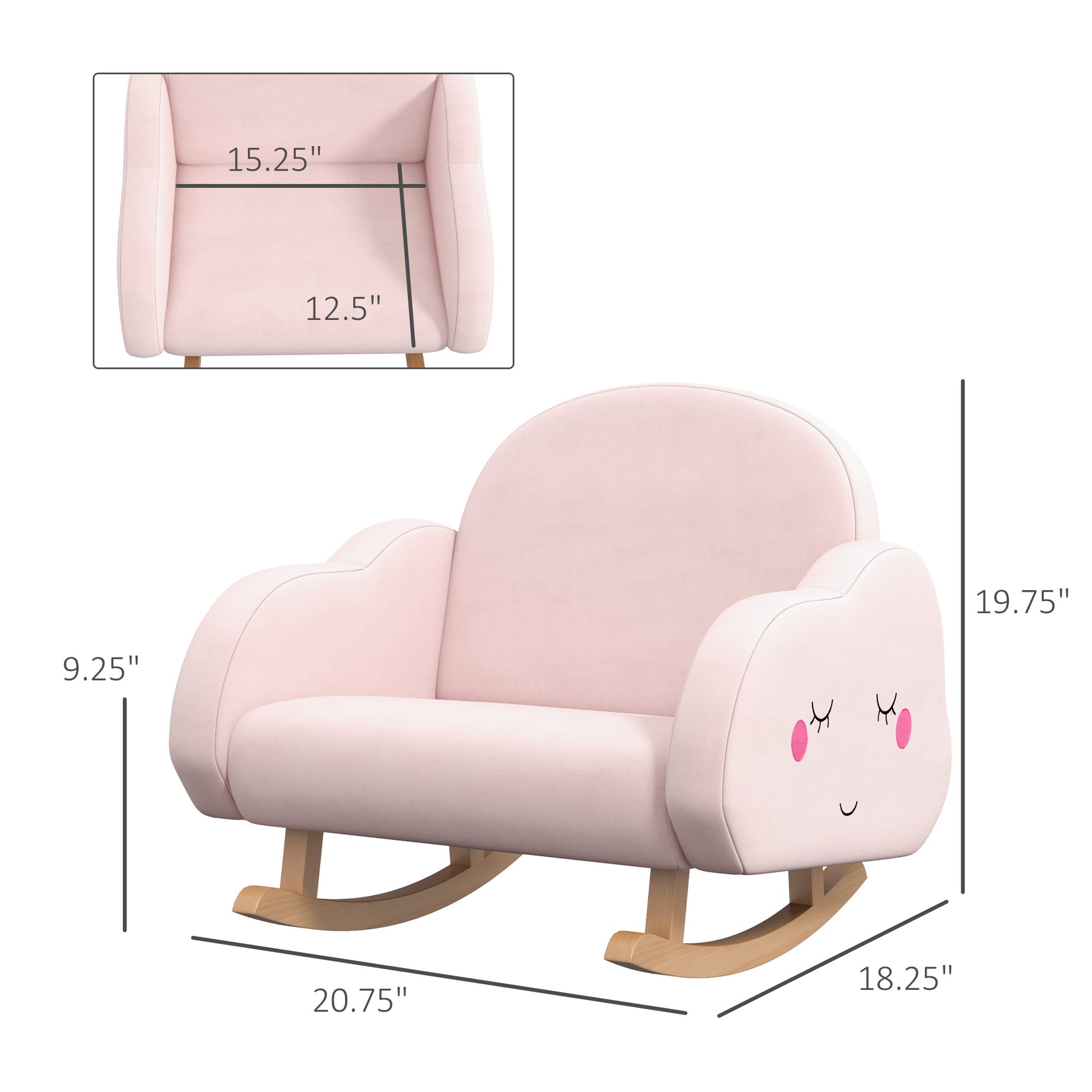 Qaba Kids Rocking Chair, Cloud Shaped Children Rocker Armchair For Nursery Playroom Preschool, With Solid Wood Legs, Anti Tipping Design, For 1.5 5 Years, Pink Pink Plastic