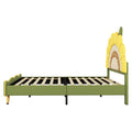 Full Size Upholstered Platform Bed With Sunflower Shaped Headboard, Green Box Spring Not Required Full Green Wood Bedroom Bed Frame Faux Leather Upholstered