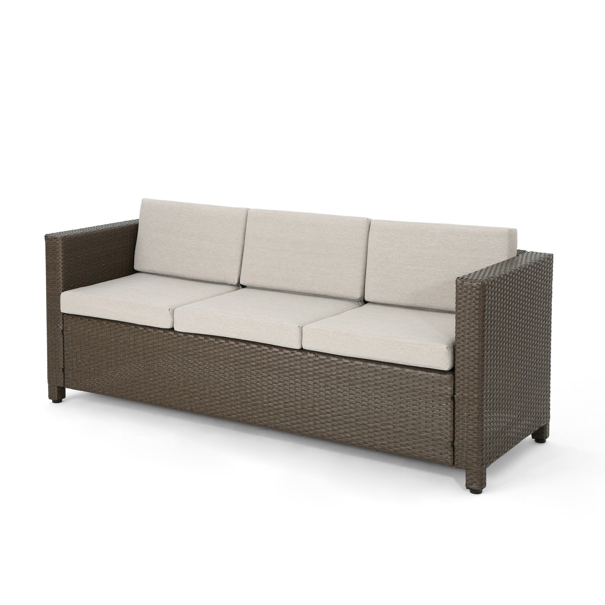 Puerta 3Seater Grey Brown Pe Rattan Iron