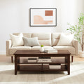 Coastal Grooved Panel Coffee Table With Lower Shelf Dark Walnut Dark Brown Mdf Mdf
