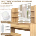 Vanity Desk Set Stool & Dressing Table With Led Lighting Mirror Drawer And Compartments Modern Wood Cosmetic Table Chest Of Drawers Nature Color Natural Wood Particle Board