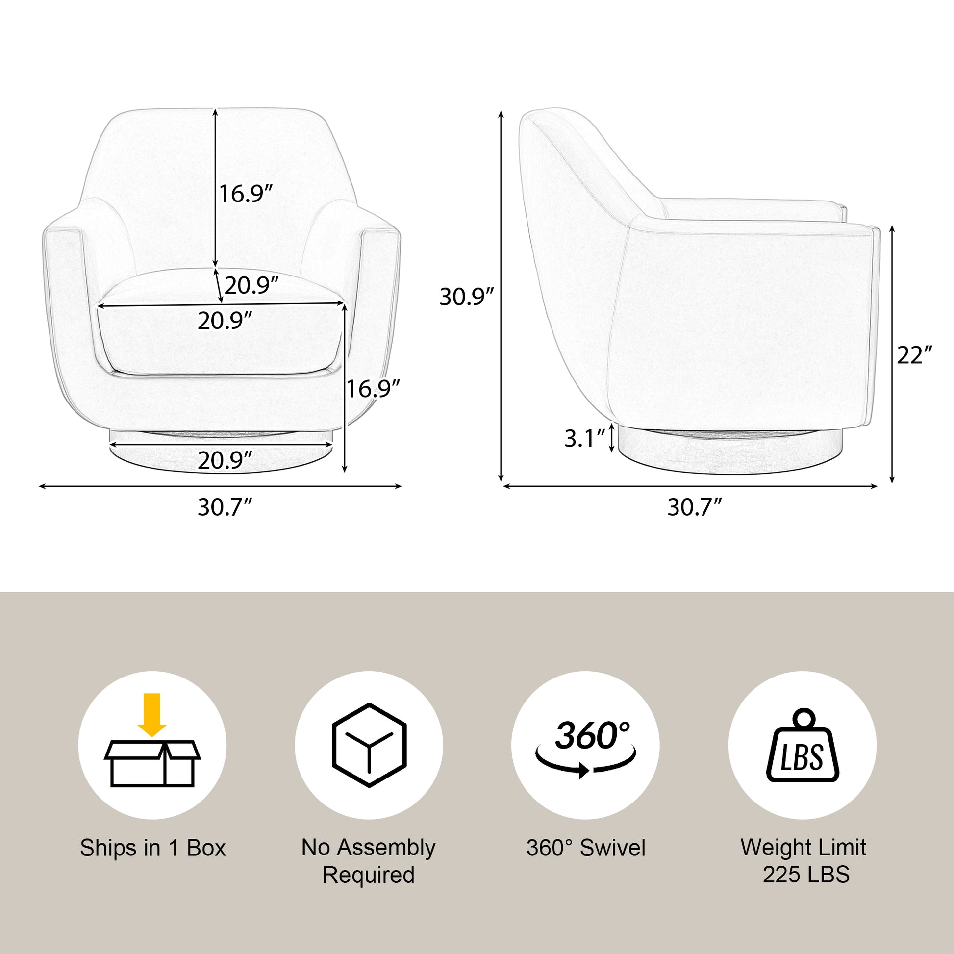 U Shaped Fully Assembled Swivel Chair Velvet Accent Chair Armchair Round Barrel Chair For Living Room Bedroom,Beige Beige Velvet