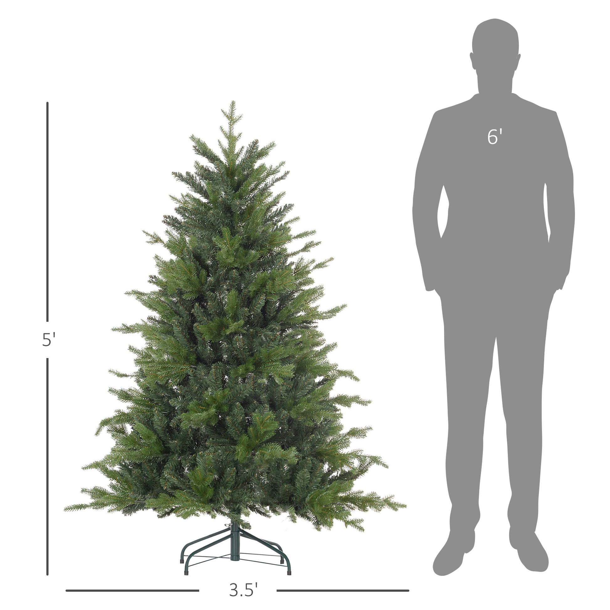 Homcom 5Ft Artificial Christmas Tree With 1309 Tips, Foldable Metal Stand, Easy Assembly, Hinged Xmas Tree For Home, Office, Holiday, Green Green Plastic