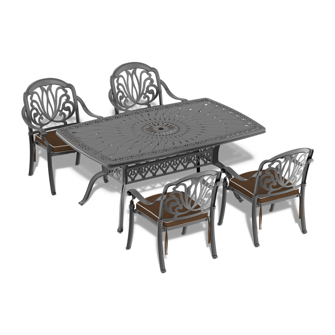 Cushions In Random Colors 5 Piece Set Of Cast Aluminum Patio Furniture With Cushions Yes Dining Set Black Seats 4 Rust Resistant Frame Water Resistant Cushion Garden & Outdoor Complete Patio Sets Aluminium