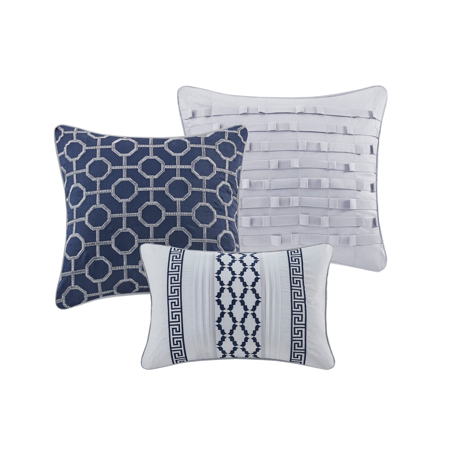 7 Piece Jacquard Comforter Set Navy Queen Queen Navy Polyester