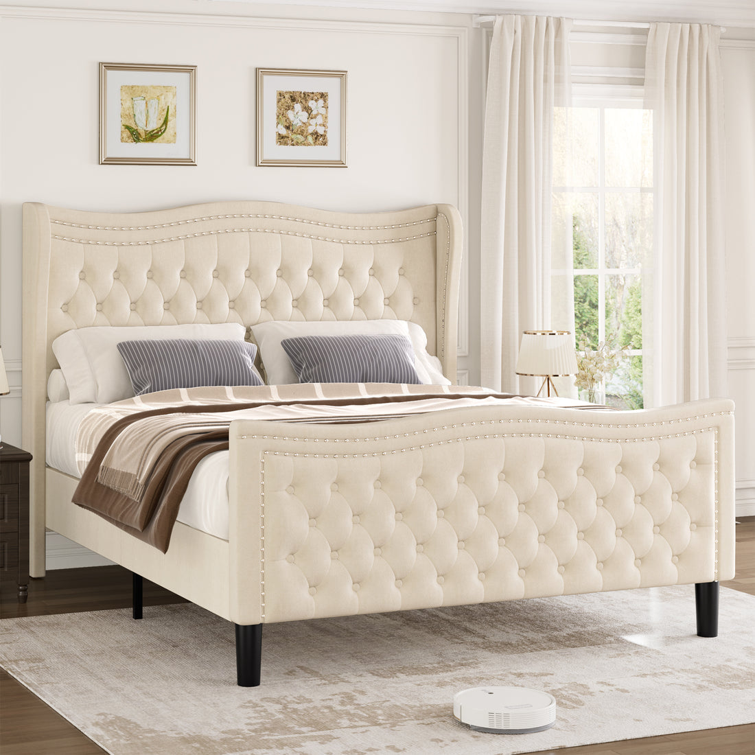 Lift Up Velvet Beige King Size Bed Box Spring Not Required King Beige Wood Light Brown Bedroom American Design Poplar Slat Beds Foam Velvet Upholstered