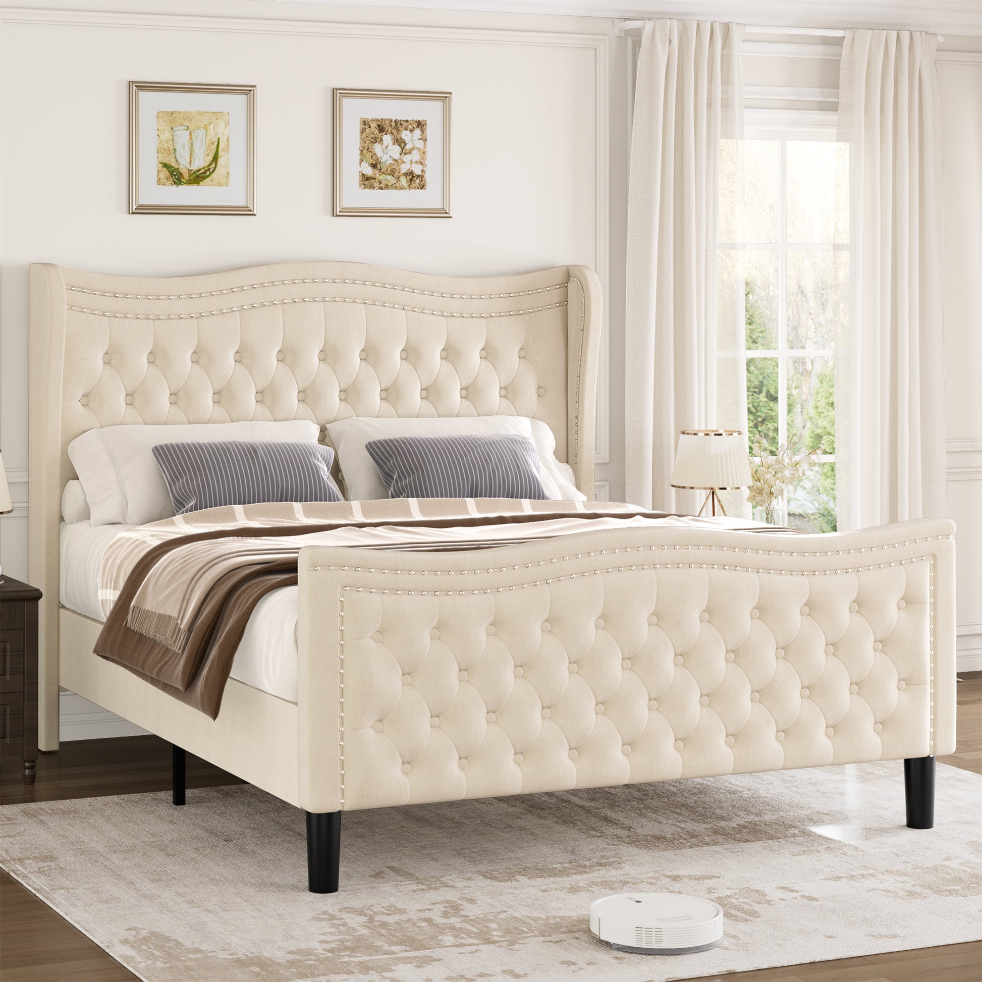Lift Up Velvet Beige King Size Bed Box Spring Not Required King Beige Wood Light Brown Bedroom American Design Poplar Slat Beds Foam Velvet Upholstered