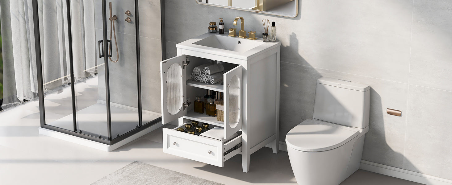 24" Bathroom Vanity With Sink, Bathroom Vanity Cabinet With One Drawer And Doors, Adjustable Shelf, Solid Wood And Mdf, White White Solid Wood Mdf