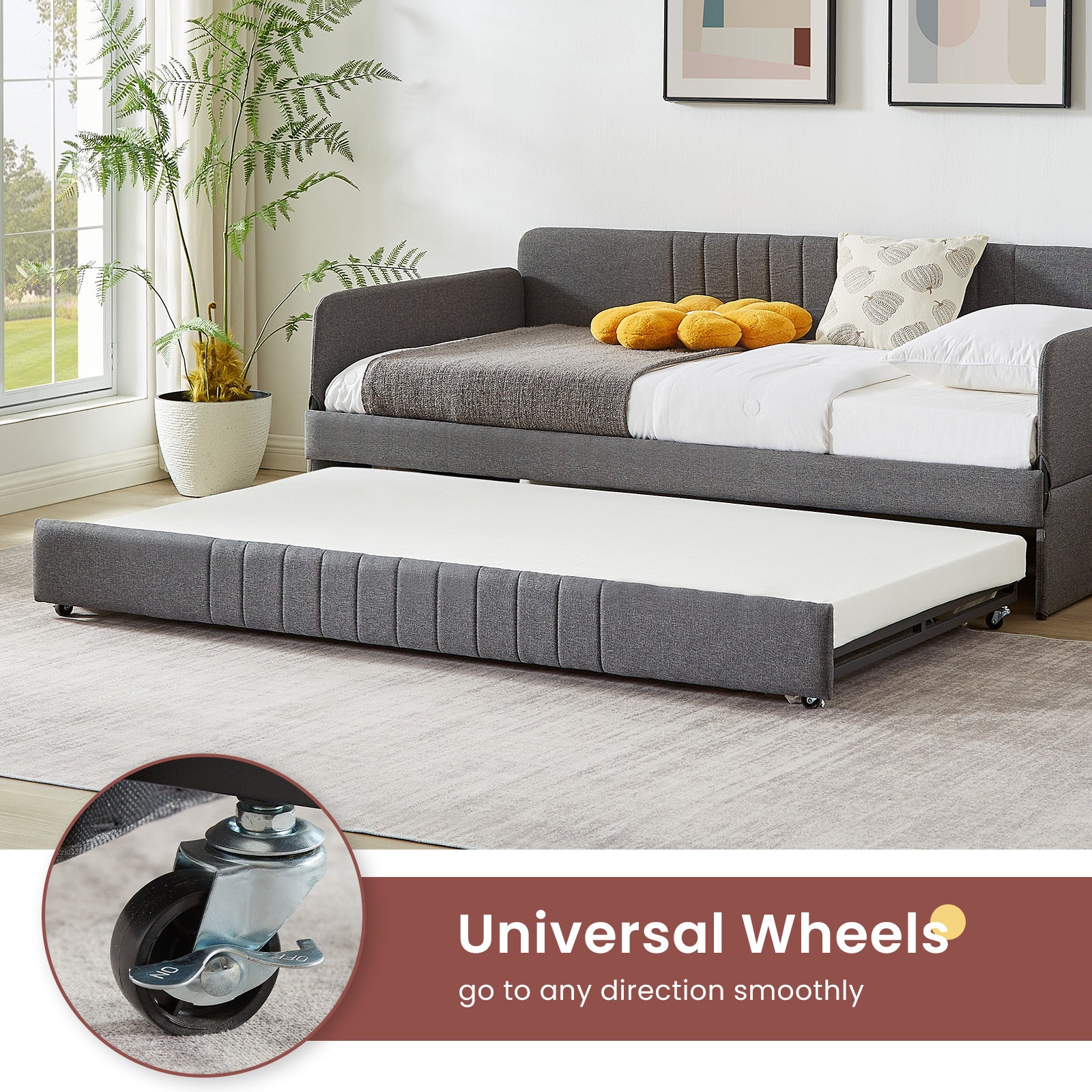 Daybed, Sofa Bed Metal Framed With Trundle Twin Size, Grey, 78.4''L X 41''W X 29.8''H. Twin Grey Iron