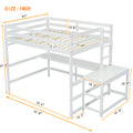 Full Loft Bed With Built In Desk, Ladder Platform, Ladders, Guardrails,White Full White Bedroom American Design Pine