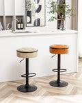 Round Storage Bar Stool Set Of 2, Brown Faux Leather Height Adjustable Barstool, 360 Counter Height Swivel Stool, Armless Bar Chair With Metal Frame For Kitchen Counter Dining Living Room Brown Set Of 2 Foam Pu Leather