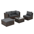 Patio Furniture, Outdoor Furniture, Seasonal Pe Wicker Furniture, 5 Set Wicker Furniture With Tempered Glass Coffee Table Brown Seats 4 Pe Rattan Iron Waterproof Fabric