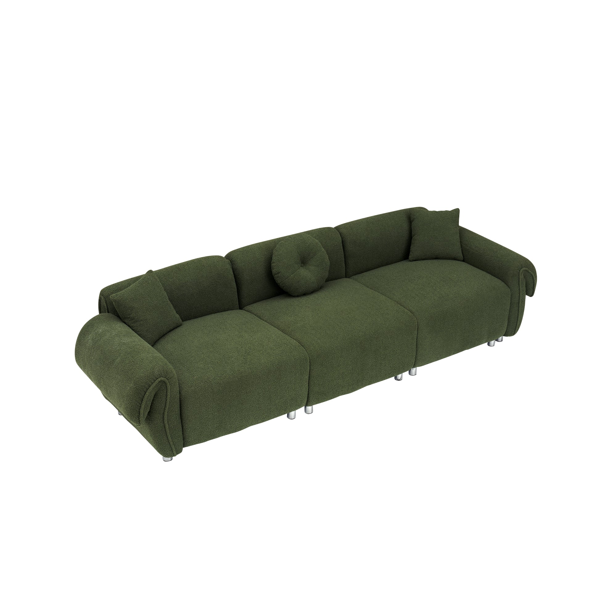 24005 Green Teddy Velvet Fabric, With 3 Pillows, Three Person Sofa Can Be Placed In The Living Room And Other Scenes Green Polyester Blend 3 Seat