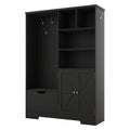 Multi Functional Hall Tree With Storage Shelves Drawers And Cabinet, Elegant Hallway Shoe Cabinet With Bench, Modern Coat Rack With Hooks For Hallway Entryways, Black Black Particle Board Mdf