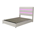 Upholstered Platform King Size Hydraulic Storage Bed, Lift Up Storage Bed With Rgb Led Light Headboard, No Box Spring Needed,Velvet,Beige King Beige Velvet Wood Metal