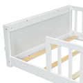 Twin Size Floor Platform Bed With Built In Book Storage Rack,White Twin White American Design Pine