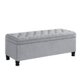 Upholstered Tufted Button Storage Bench ,Linen Fabric Entry Bench With Spindle Wooden Legs, Bed Bench Light Gray Tufted Light Gray Espresso Linen Or Linen Blend Primary Living Space Black American Design Rubberwood Wood Internal Storage Foam Linen