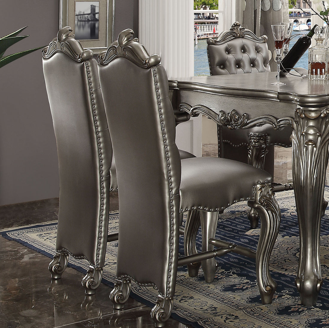 Silver And Antique Platinum Tufted Counter Height Chair Set Of 2 Solid Silver Dining Room Side Chair Tufted Back Set Of 2 Solid Wood Mdf