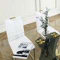 Modern Style Glass Dining Table, Elegant Transparent Design, Solid Support Base, White Dining Chair Set, Gold Plated Legs, Suitable For Restaurant Kitchen Use Set Of 5 White Gold Seats 4 Mdf Glass