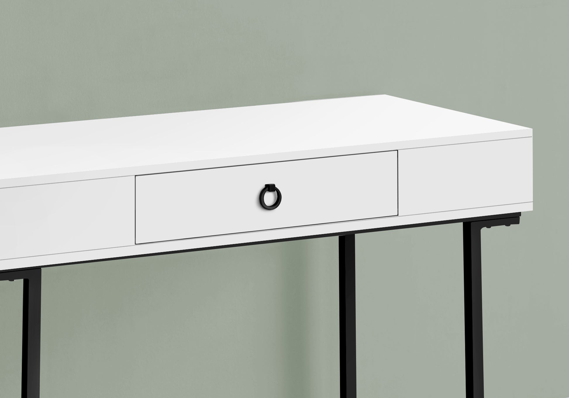 Computer Desk, Home Office, Laptop, Storage Drawers, 42"L, Work, Glossy White Laminate, Black Metal, Contemporary, Modern White Mdf