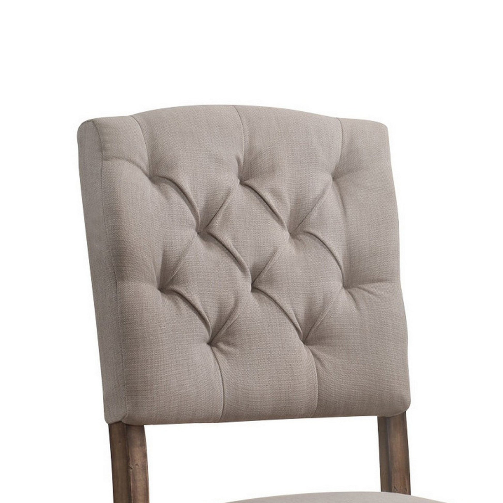 Dining Side Chair With Linen Tufted Back, Set Of 2, Beige Beige Wood