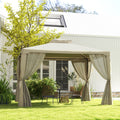 Outsunny 9.6' X 11.6' Patio Gazebo, Outdoor Canopy Shelter With 2 Tier Roof And Netting, Steel Frame For Garden, Lawn, Backyard, And Deck, Cream White Cream White Polyester