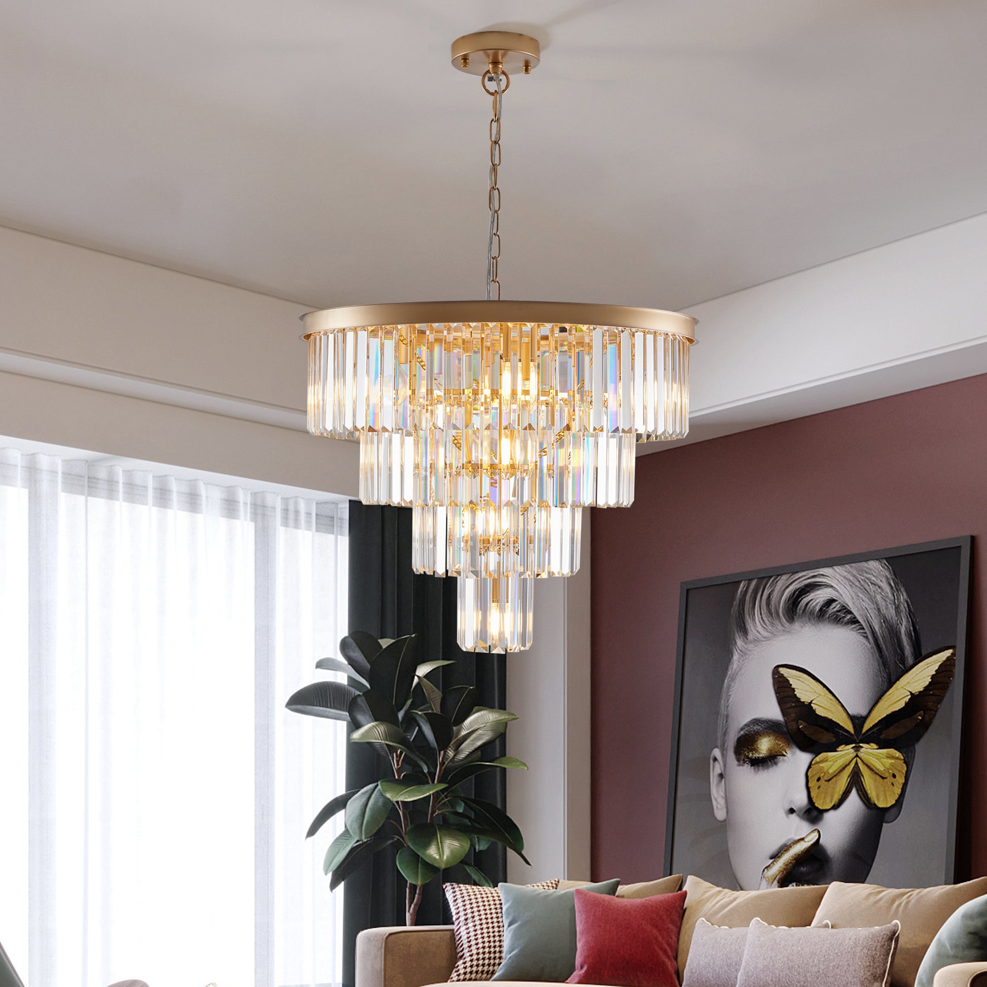 Contemporary Crystal Modern Chandeliers Crystal Ceiling Chandelier 4 Tier Golden Chandelier Lighting For Dining Room Living Room Bedroom Bulbs Not Included Gold Crystal Iron