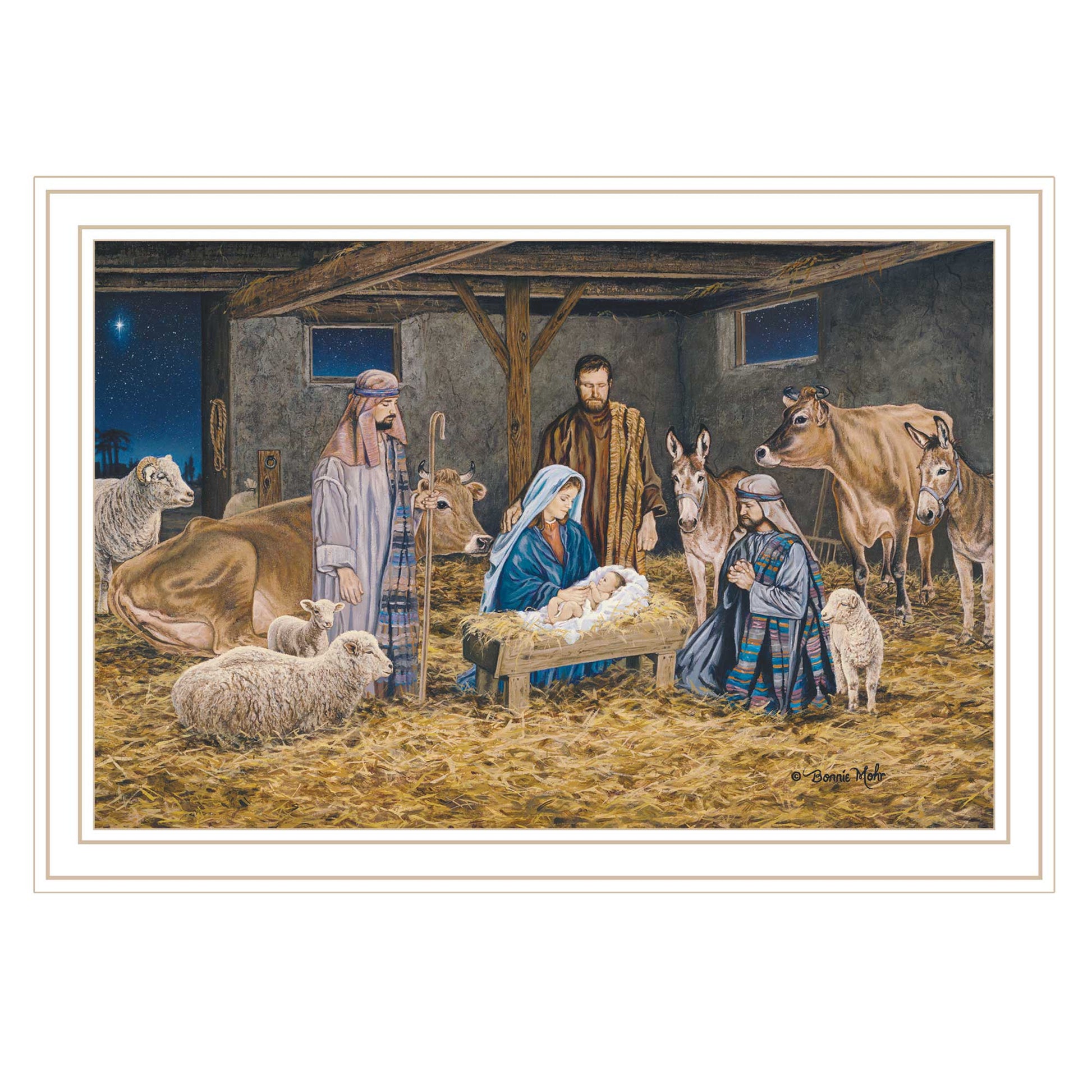 The Greatest Gift Of All The Birth Of Christ White Framed Wall Art For Living Room, Nativity Wall Art Print For Home Decor, Bedroom Wall Art By Bonnie Mohr Multicolor Wood Paper