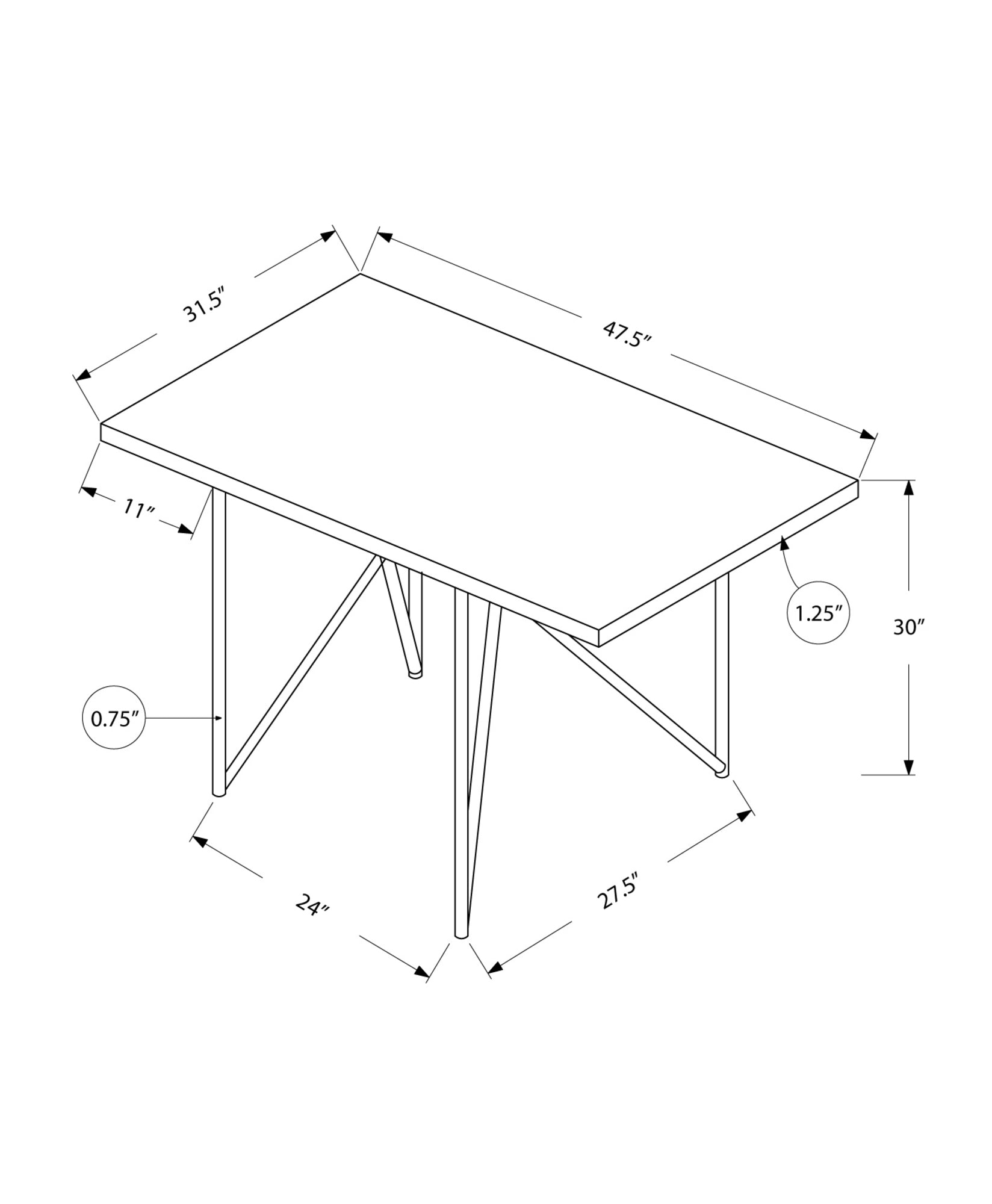 Dining Table, 48" Rectangular, Small, Kitchen, Dining Room, Brown Laminate, Chrome Metal, Contemporary, Modern Espresso Mdf