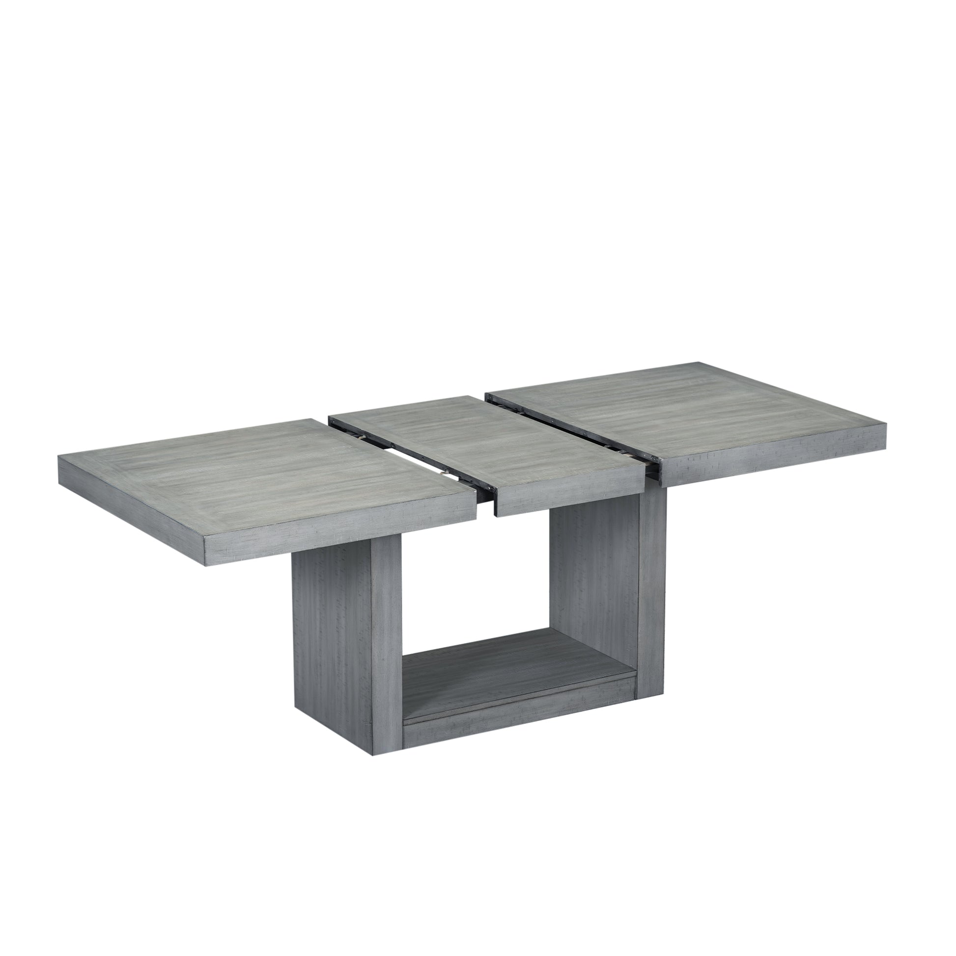 Contemporary 6 Piece 78Inch Extendable Pedestal Dining Table Set With 18Inch Removable Leaf And Dining Bench, 4 Upholstered Dining Chairs, Gray Gray Wood Dining Room Solid Wood Rubberwood Rectangular Dining Table With Chair And Bench Upholstered Chair