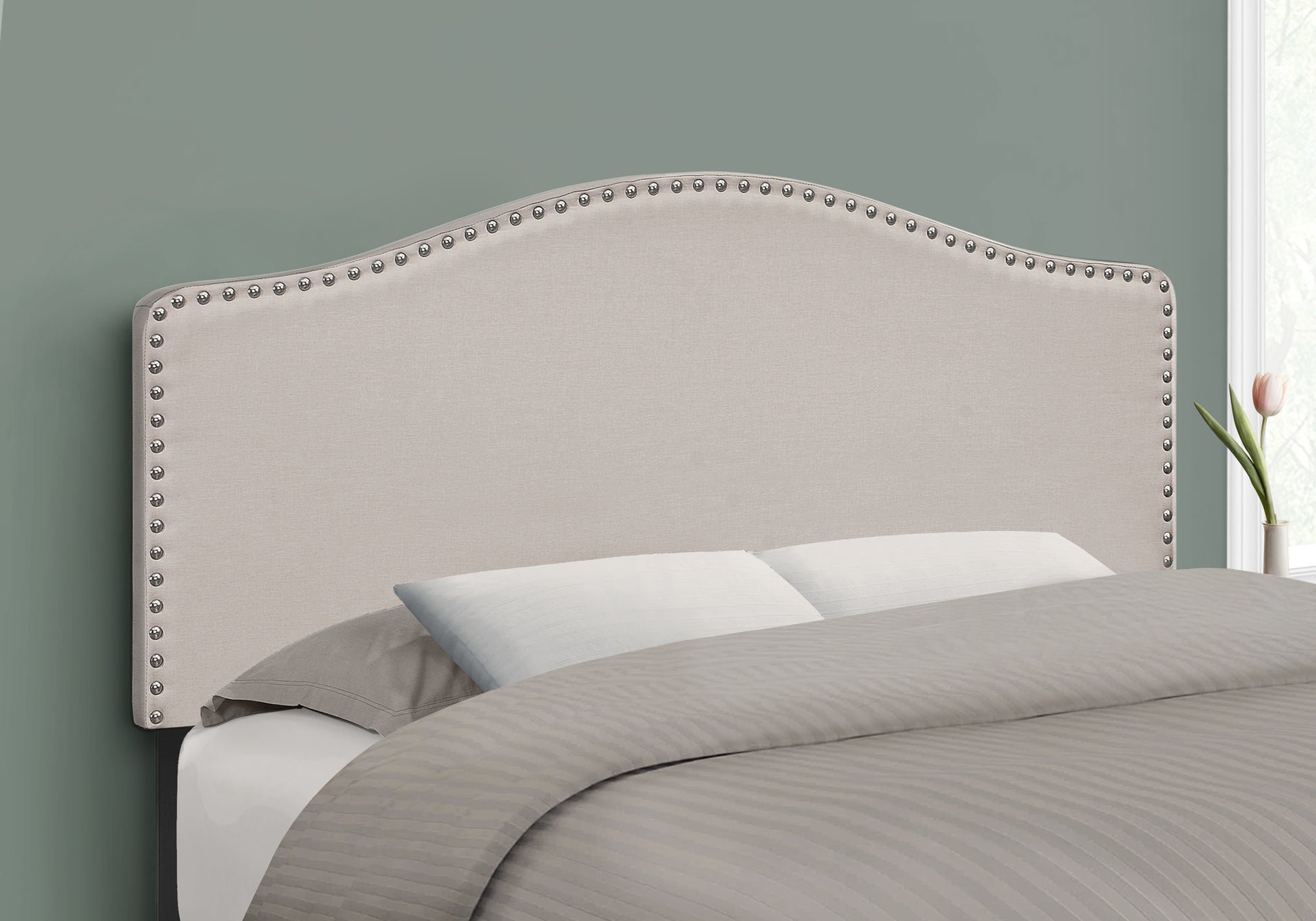 Bed, Headboard Only, Full Size, Bedroom, Upholstered, Beige Linen Look, Transitional Beige Foam Solid Wood Mdf