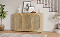 Retro 3 Door Sideboard With Large Storage Space Artificial Rattan Doors And Metal Handles, Accent Cabinet For Living Room And Hallway Natural Wood Natural Wood Particle Board Mdf