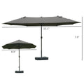 Outsunny Patio Umbrella 15' Steel Rectangular Outdoor Double Sided Market With Base, Sun Protection & Easy Crank For Deck Pool Patio, Dark Gray Grey Steel