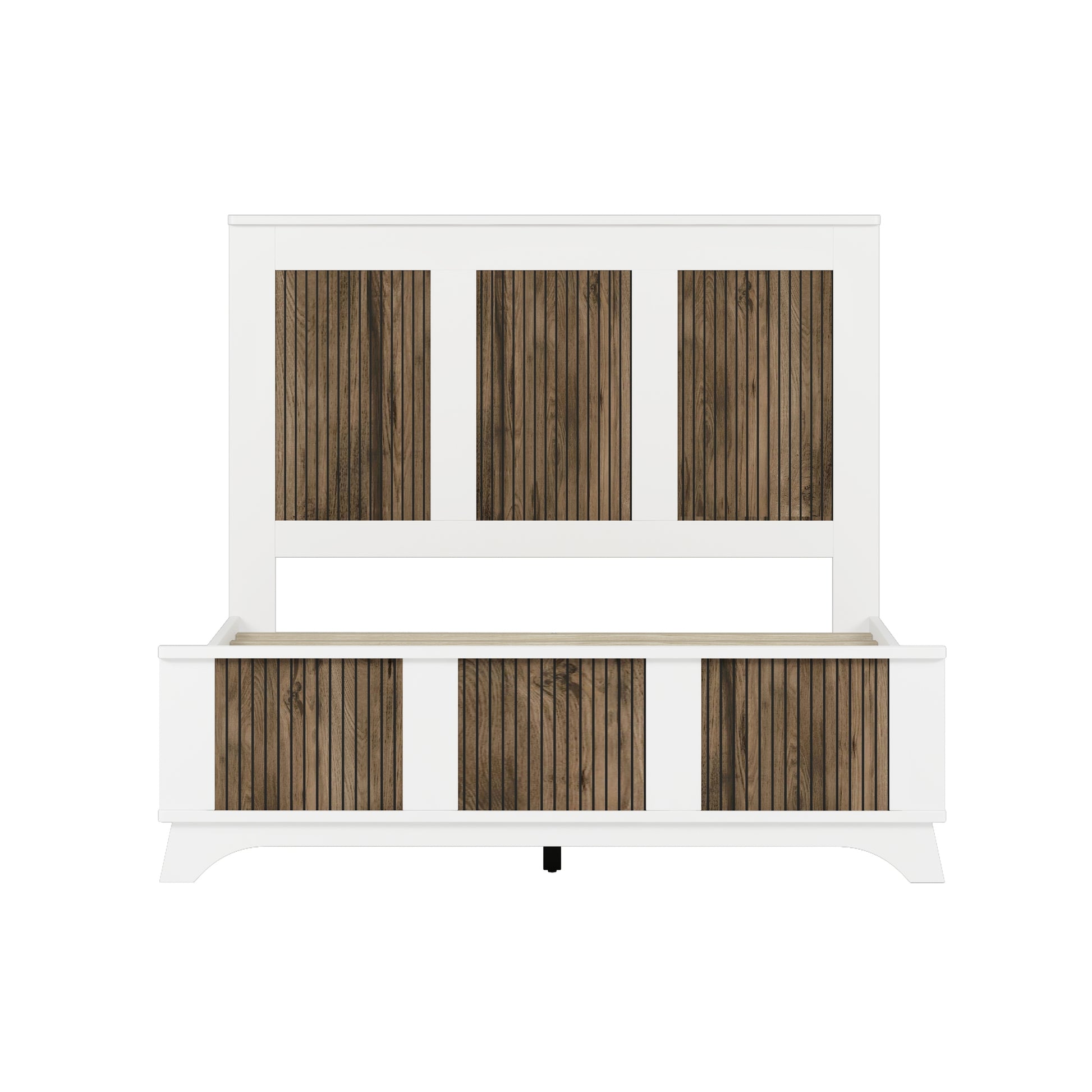 4 Pieces Bedroom Sets, Full Size Farmhouse Platform Bed With Wooden Strip Decoration, Storage Nightstand And Dresser With Metal Handle, White Full White 4 Piece Set Particle Board