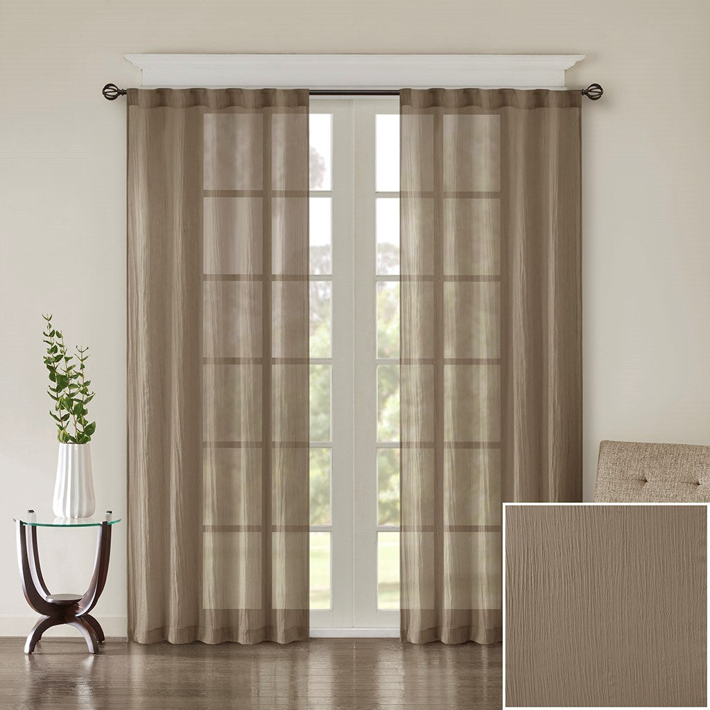 Solid Crushed Curtain Panel Pair 2 Pcs Window Panels Taupe Polyester