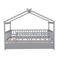 Full Size Wooden House Bed With Twin Size Trundle, Gray Full Gray Solid Wood Mdf