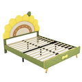 Full Size Upholstered Platform Bed With Sunflower Shaped Headboard, Green Box Spring Not Required Full Green Wood Bedroom Bed Frame Faux Leather Upholstered